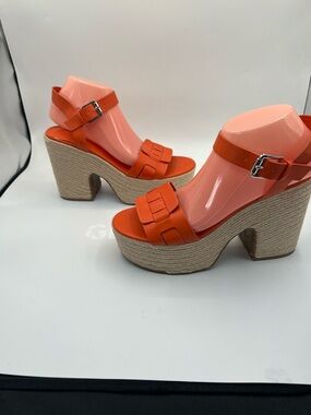 Marc Fisher Orange Platform Heeled Sandals | Size 10M | Espadrille Chunky Heel